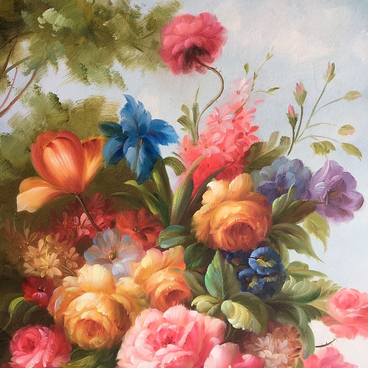 邹娜手绘油画作品《繁花似锦》