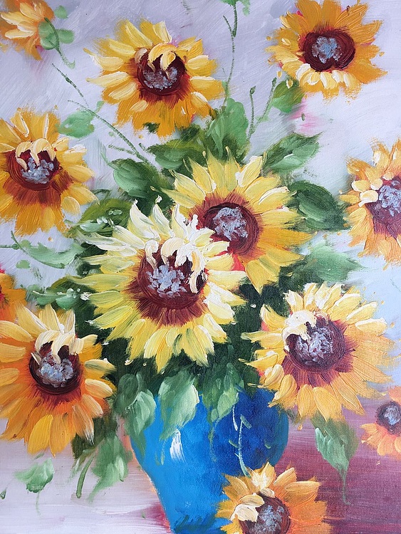 邹娜手绘油画作品《葵花向日》