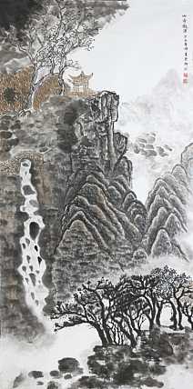 人大高研班 西安美协会员 来荣娜 山水 山亭观瀑