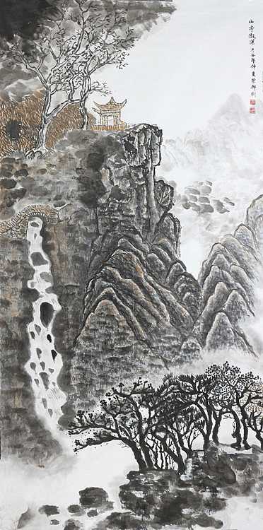 人大高研班 西安美协会员 来荣娜 山水 山亭观瀑