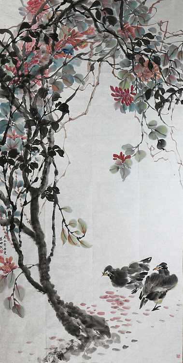 人大高研班 西安美协会员 来荣娜 花鸟 炮仗花