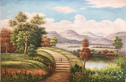 余建生手绘油画作品巜远山》37