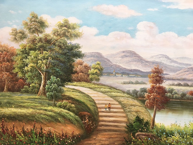 余建生手绘油画作品巜远山》37
