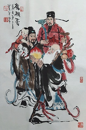 当代著名艺术家 佟宝全 精品人物 福禄寿