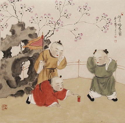 国画《稚子戏春图 》 中国美术家协会会员,中国工笔画学会会员 张红燕