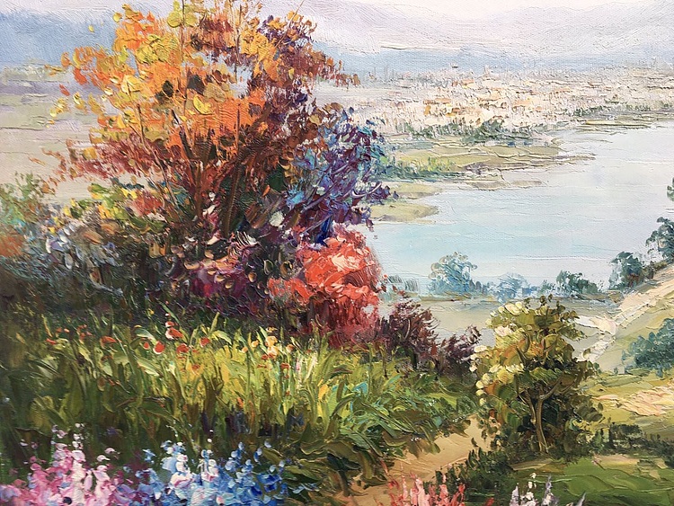 黄明灯手绘油画作品巜远山》