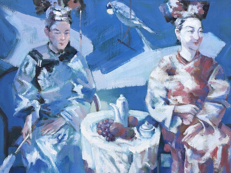 黄振能手绘油画作品巜宫》