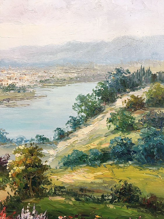 黄明灯手绘油画作品巜远山》