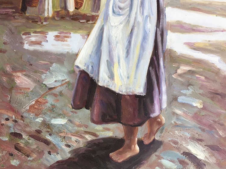 张嘉應手绘油画作品巜海边女孩》