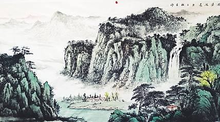 巨幅 王铭海国展班王利创作巨幅青绿山水