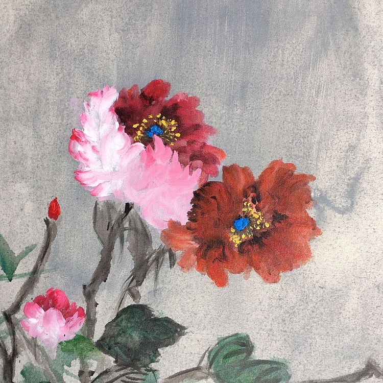 黄明灯手绘油画作品巜斗艳》