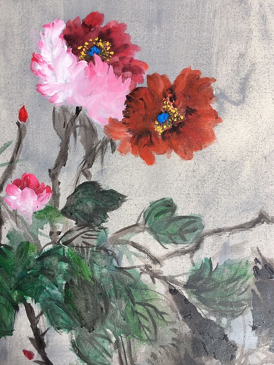 黄明灯手绘油画作品巜斗艳》