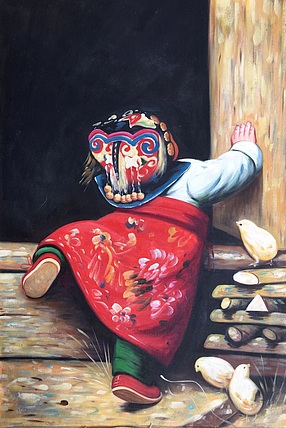 张嘉應手绘油画作品巜门槛》
