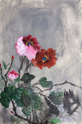 黄明灯手绘油画作品巜斗艳》