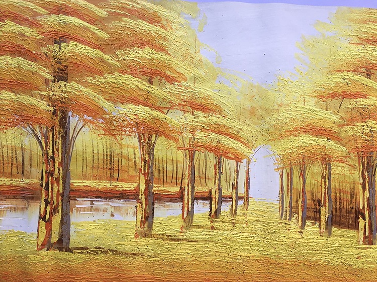 黄明灯手绘油画作品《黄金满地》