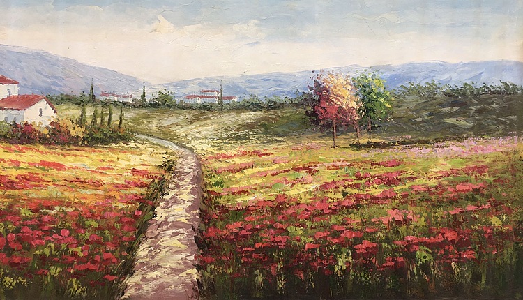 黄明灯手绘油画作品《花海》