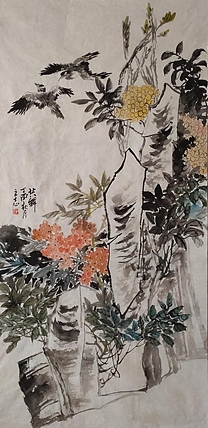 山西著名画家 范立志 花鸟作品 四尺 共舞
