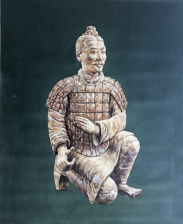 北京东方油画创作院副院长  陈一茗真迹，手绘作品  《 A兵马俑》