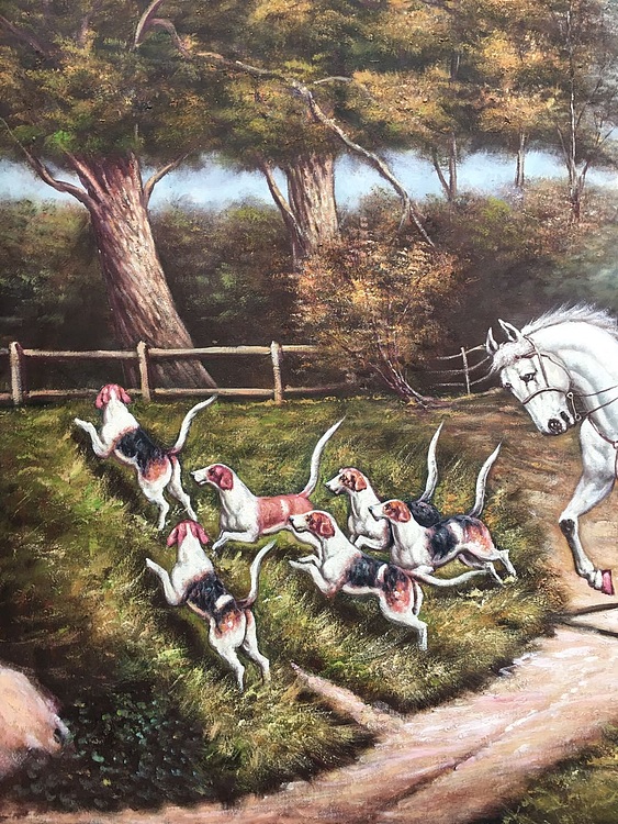 陈顺强手绘油画作品《猎场》