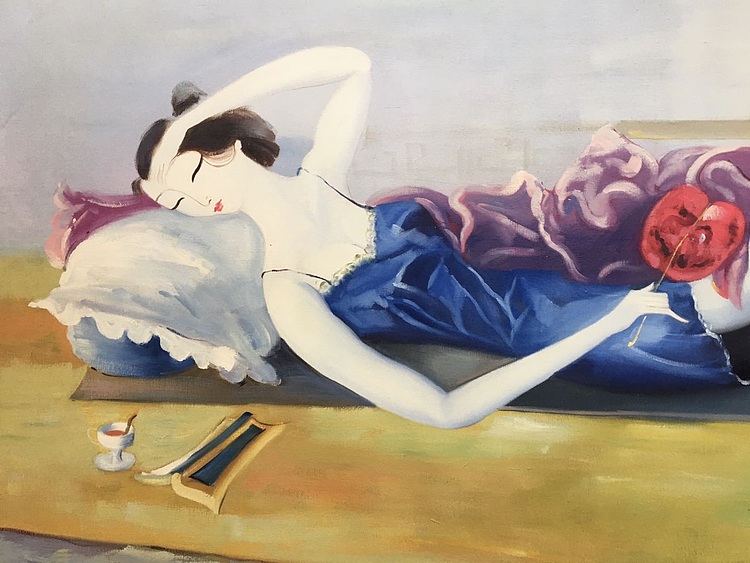 黄振能手绘油画作品《佳人》