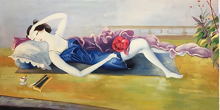 黄振能手绘油画作品《佳人》