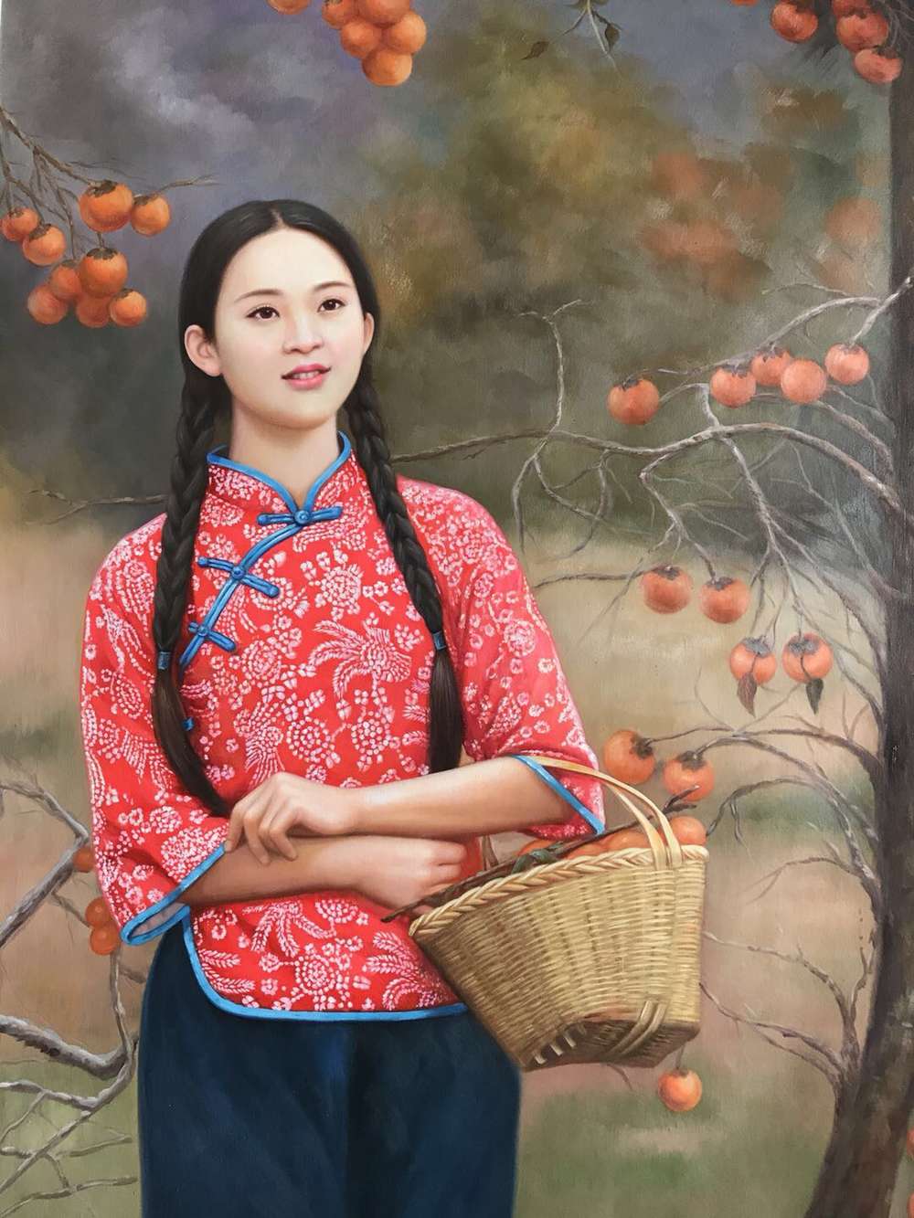 北京东方油画创作院副院长 陈一茗真迹,手绘作品 《 柿子红》