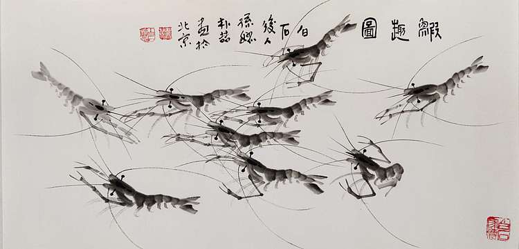 白石孙媳 虾趣图