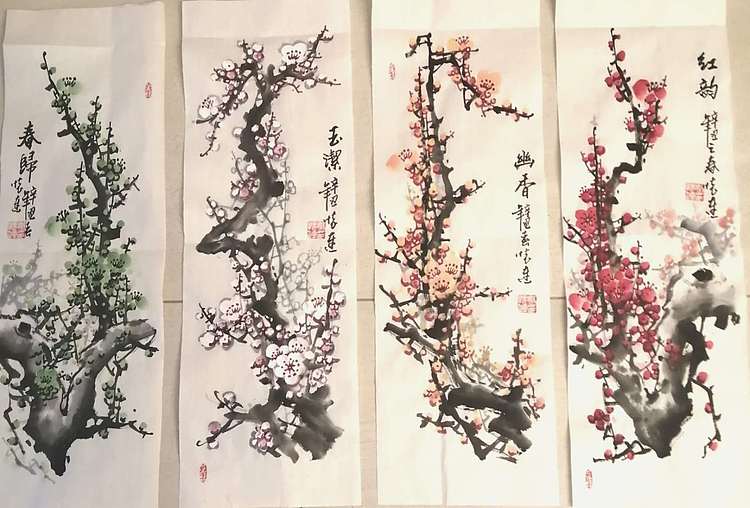 郝怀连 梅花四色屏