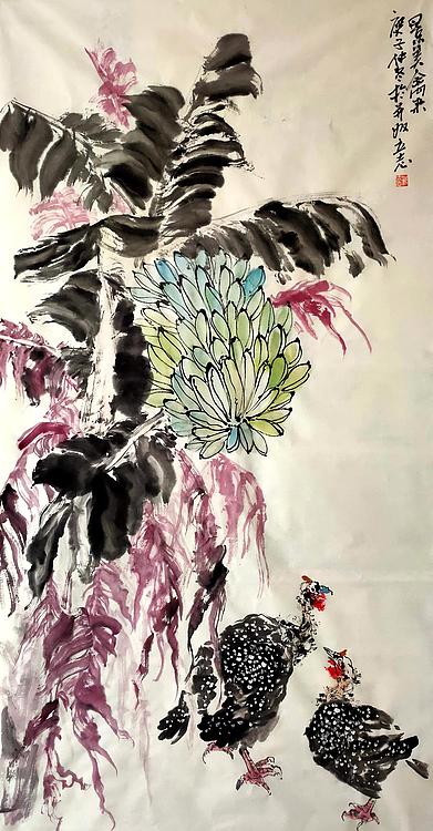 四尺花鸟 山西美术家协会会员 范立志 景美禽来