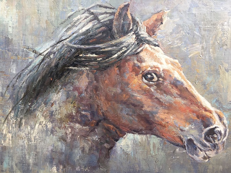 黄振能手绘油画作品《风》