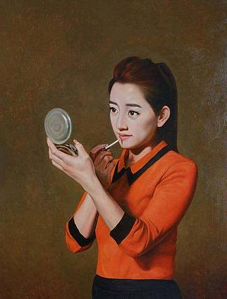 著名写实油画家   孙冰  &lt;化妆的女孩&gt;