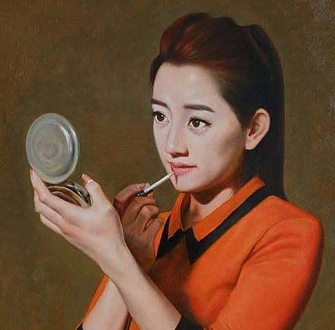 著名写实油画家   孙冰  &lt;化妆的女孩&gt;