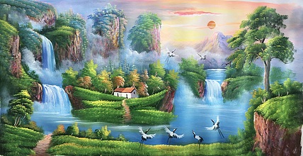黄明灯手绘油画作品《旭日东升》