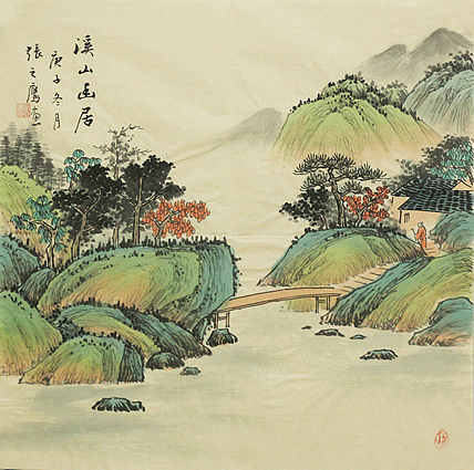 斗方仿古山水——画家张之鹰