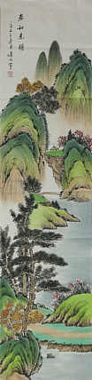四尺对开仿古精品山水——画家李仙山