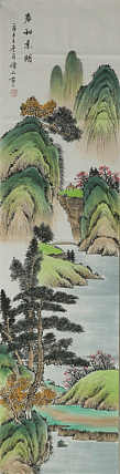 四尺对开仿古精品山水——画家李仙山