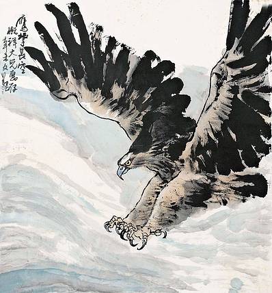 长安画派代表性画家 江文湛《鹰击长空》