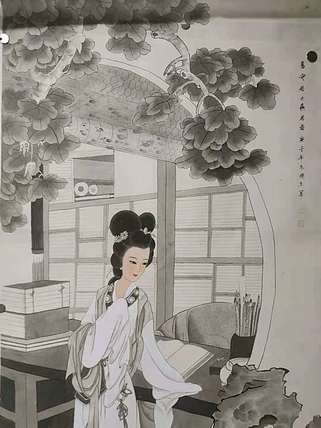 青年书画家 七汐 工笔侍女，易安居士燕居图