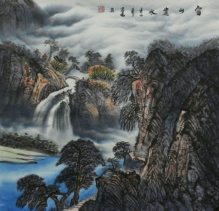 精品斗方山水—画家韦建