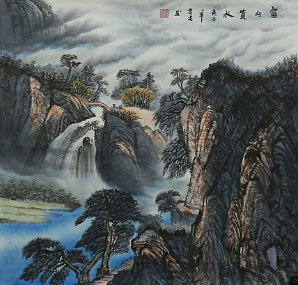 精品斗方山水—画家韦建