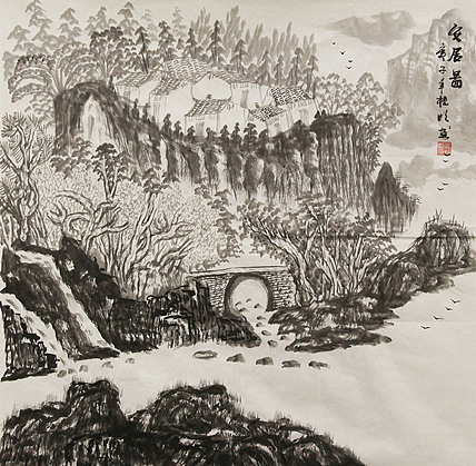 斗方水墨山水—画家莫桂明