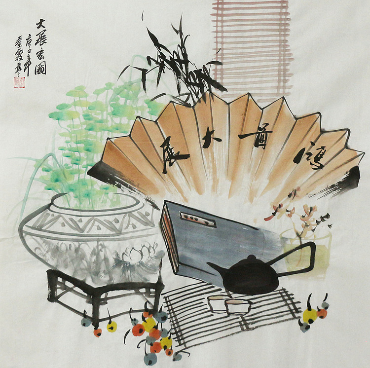 斗方《清贡图》-画家秦霞