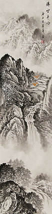 四尺对开山水——画家唐春华