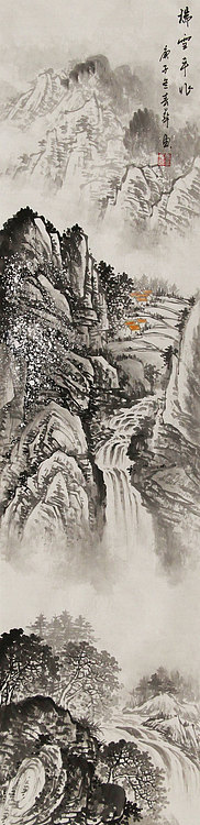 四尺对开山水——画家唐春华