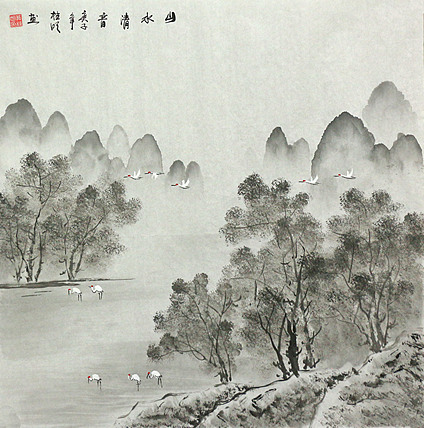 斗方山水作品——画家莫挂明