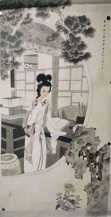 青年书画家 七汐 工笔侍女，易安居士燕居图
