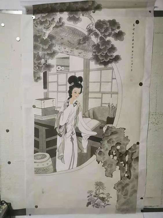 青年书画家 七汐 工笔侍女，易安居士燕居图