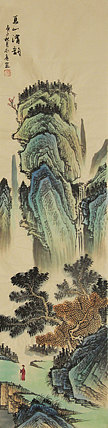 四尺对开山水——画家永亮