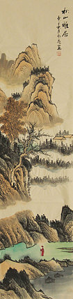 四尺对开山水——画家永亮