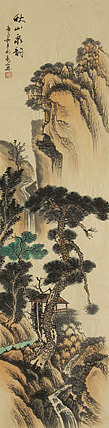 四尺对开山水——画家永亮